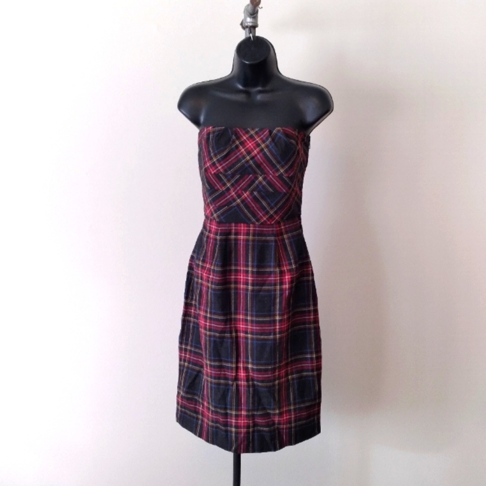 NWT - BITTEN by SJP Tartain Plaid Strapless Midi Dress, si…